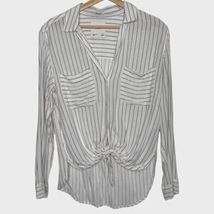 Abercrombie & Fitch Boyfriend Shirt S White Grey Striped Popover Coastal